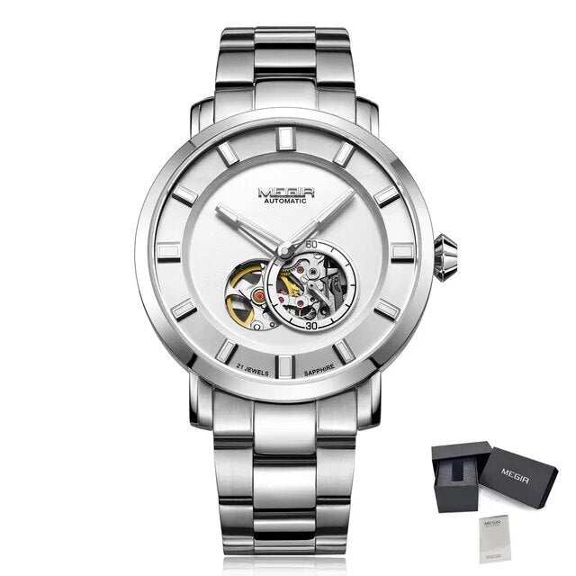 MEGIR Men Watch Hollow Out Automatic Mechanical Stainless Steel Wristwatch Waterproof Luxury Business Wrist Watch Montre Homme-12