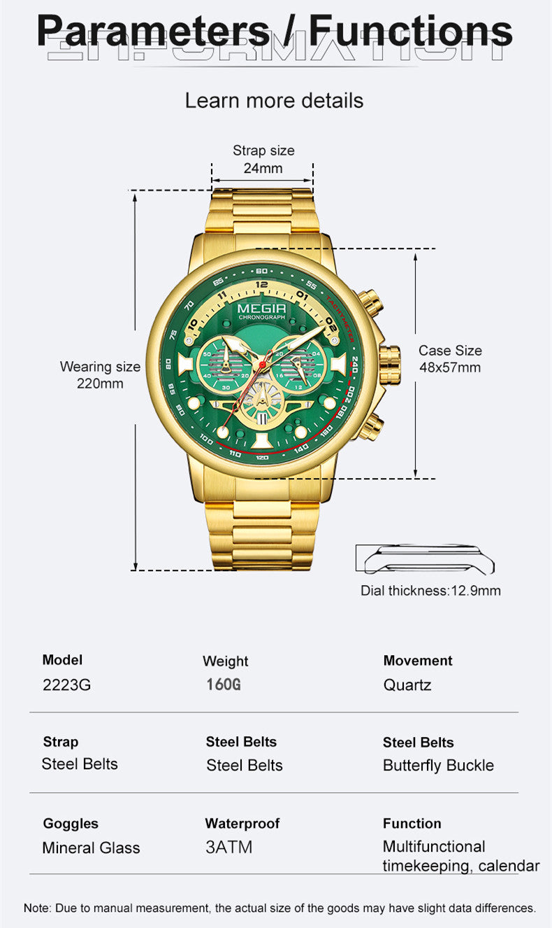 MEGIR Luxury Men Watches Stainless Steel Quartz Wristwatches Fashion Men Business Watch Clock Male Chronograph Relogio Masculino-7