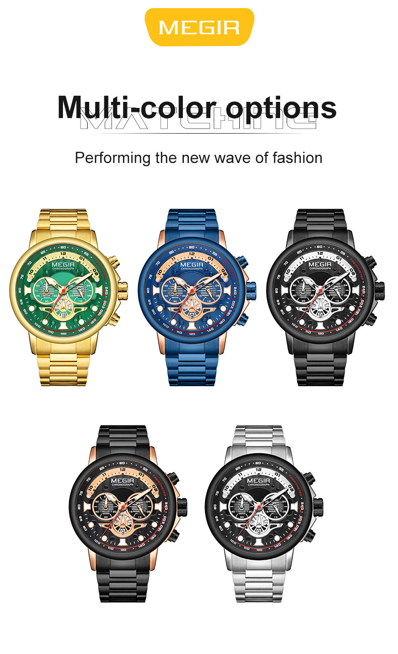 MEGIR Luxury Men Watches Stainless Steel Quartz Wristwatches Fashion Men Business Watch Clock Male Chronograph Relogio Masculino-8