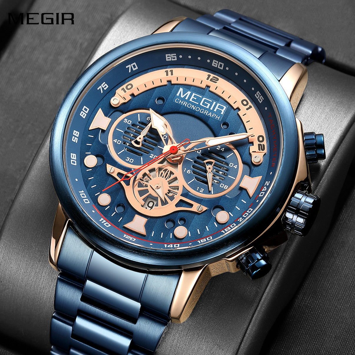 MEGIR Luxury Men Watches Stainless Steel Quartz Wristwatches Fashion Men Business Watch Clock Male Chronograph Relogio Masculino-0
