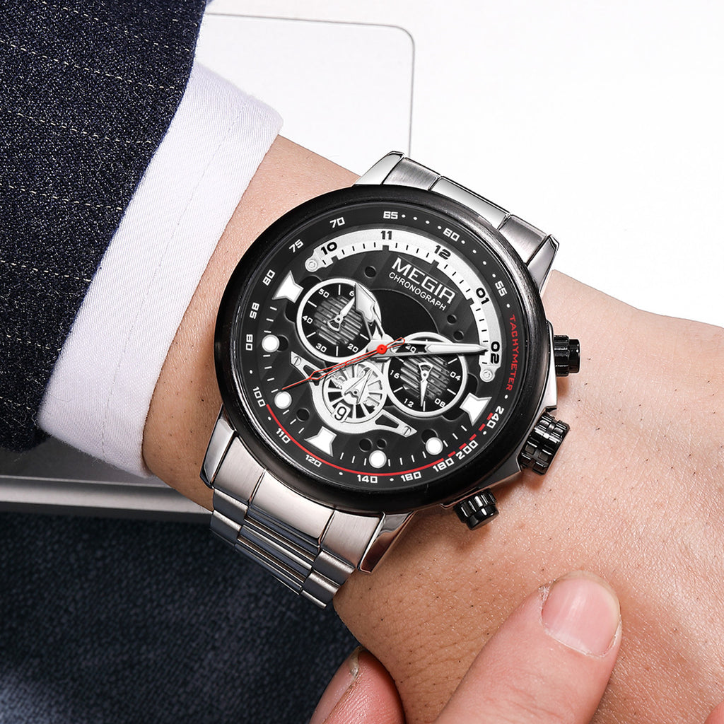 MEGIR Luxury Men Watches Stainless Steel Quartz Wristwatches Fashion Men Business Watch Clock Male Chronograph Relogio Masculino-5