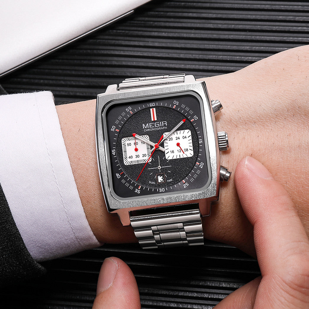 MEGIR Reloj Hombre Original Luxury Business Casual Watch for Men Waterproof Steel Band Quartz Sport Wristwatch Chronograph Clock 2182-2