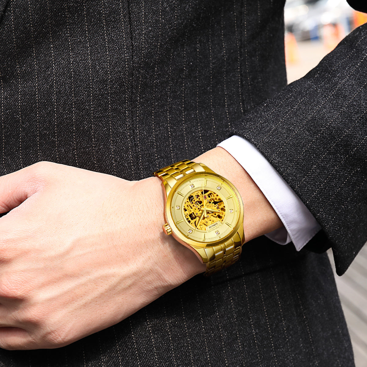 MEGIR Luxury Men Watches Waterproof Automatic Mechanical Watch Stainless Steel Sapphire Gold Business WristWatch Reloj Hombre-1