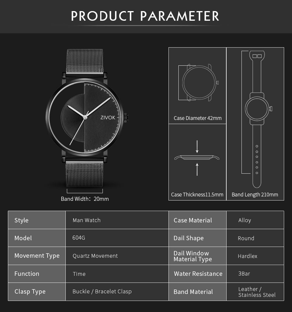 ZIVOK Luxury Quartz Men's Watch Waterproof Sport Wristwatches Big Dial Business Male Watches Clock Montre Homme-6