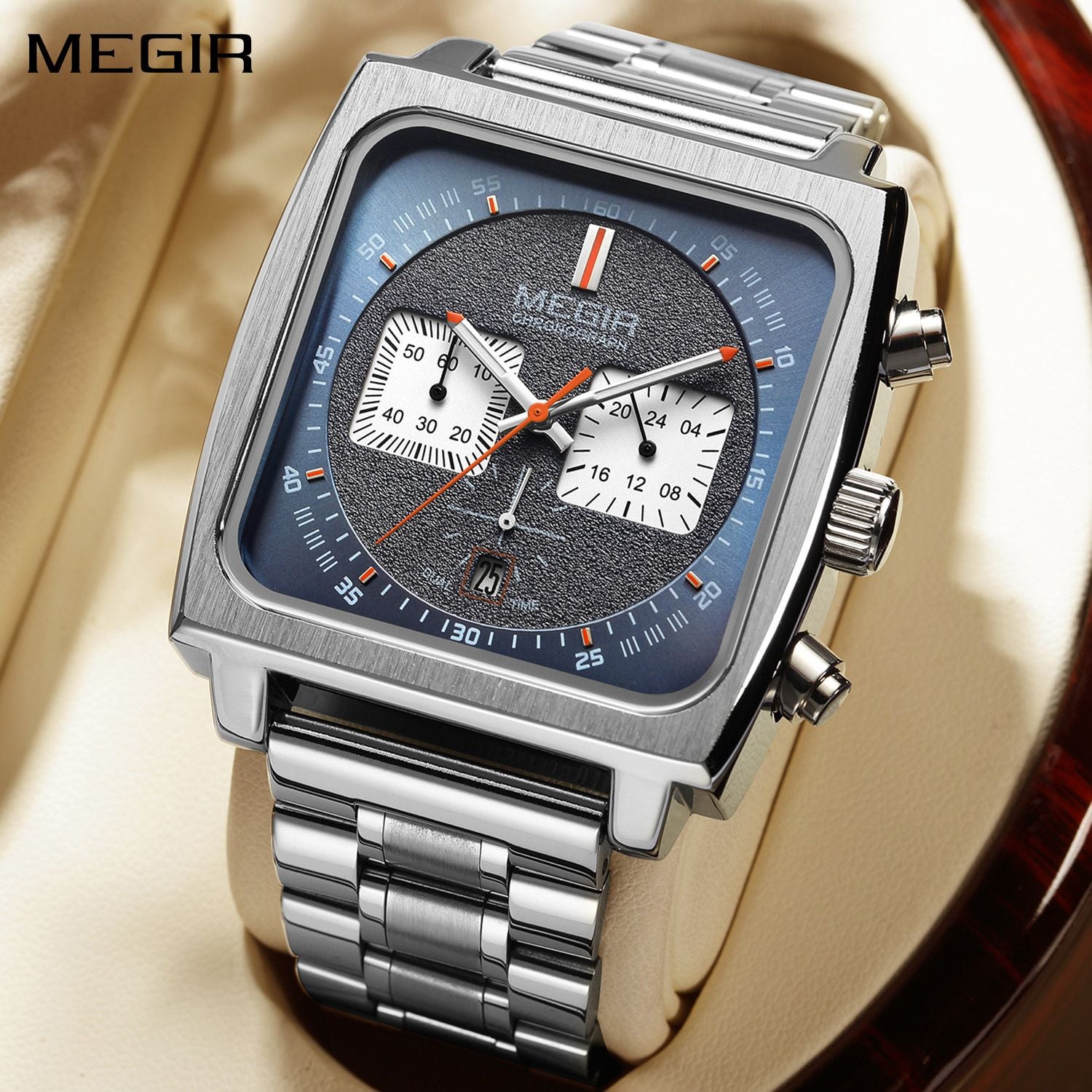 MEGIR Reloj Hombre Original Luxury Business Casual Watch for Men Waterproof Steel Band Quartz Sport Wristwatch Chronograph Clock 2182-0