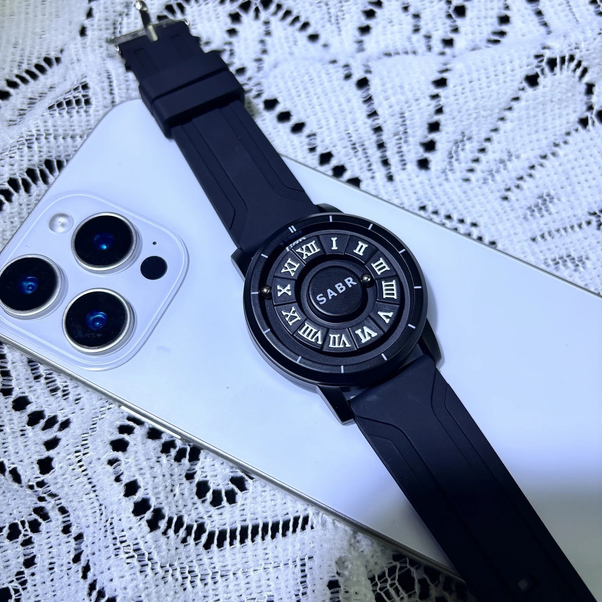 Orologio Uomo Magnetico Black Silicone - Sfera Sospesa Cool Impermeabile Fashion Concept