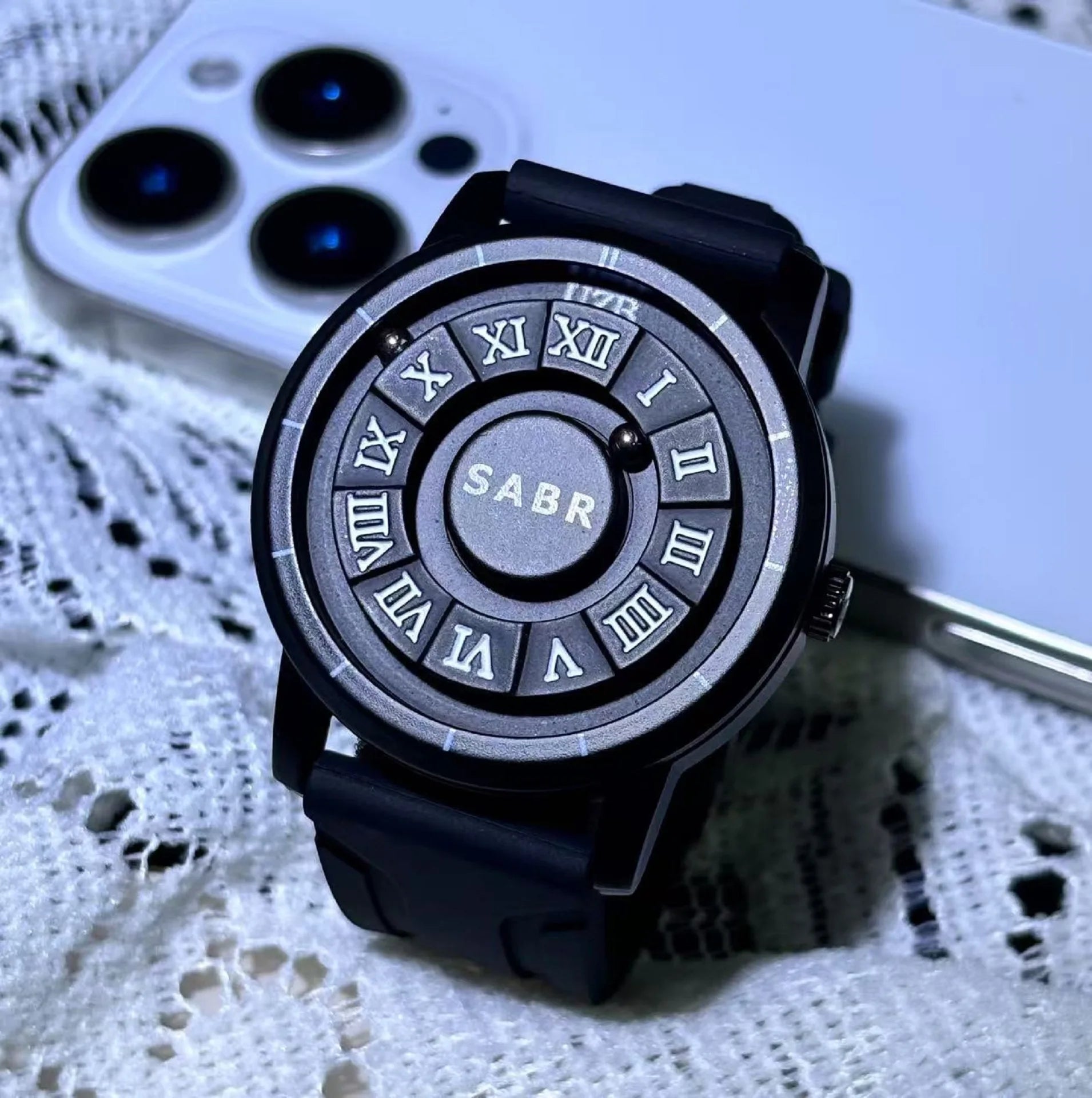 Orologio Uomo Magnetico Black Silicone - Sfera Sospesa Cool Impermeabile Fashion Concept