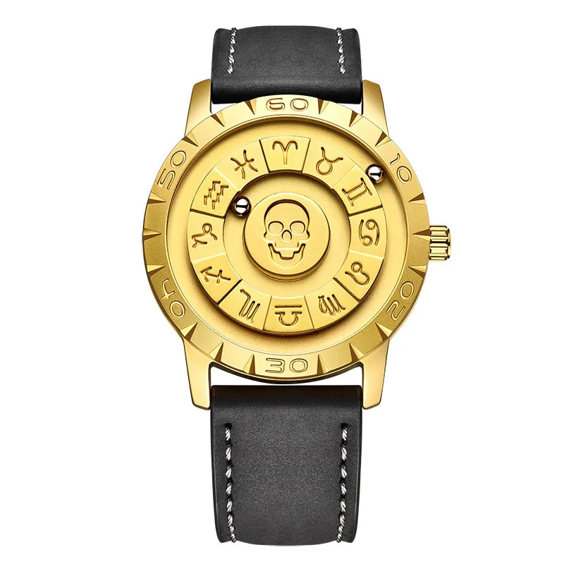 Orologio Uomo FOXBOX Magnetico Puntatore Scorrevole - Pelle Nera Impermeabile Quarzo