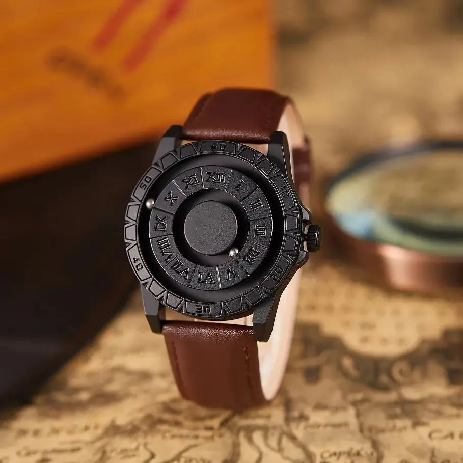 Orologio Uomo Magnetico Creative Black - Sfera Metallica Rotante Design Unico Regalo
