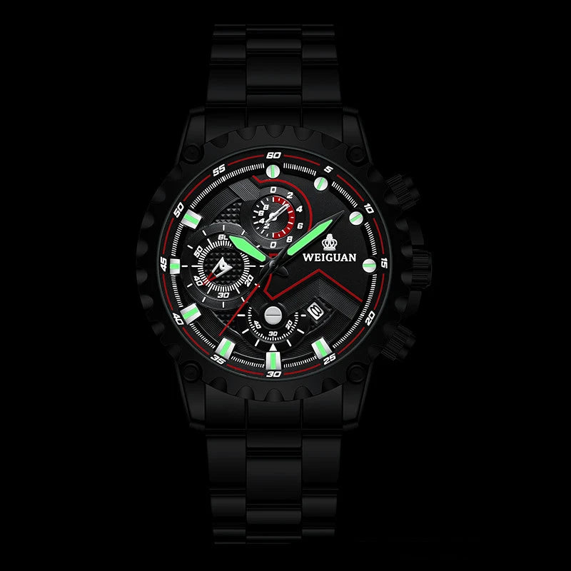 Orologio Uomo Black Warrior Impermeabile Luminoso - Acciaio Calendario Quarzo