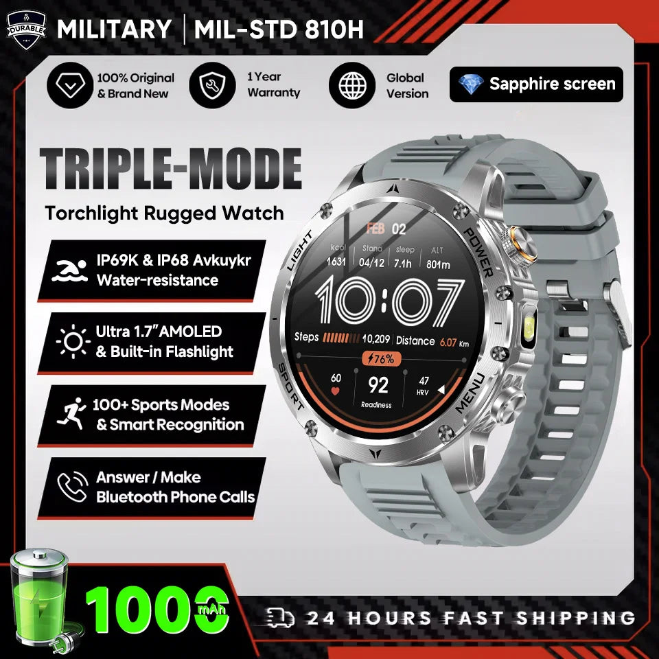 New Men Military Outdoor 1000mAh Battery Smart Watch GPS NFC Watches 3ATM Waterproof Swim 1.7-inch HD Bluetooth Call Smartwatch