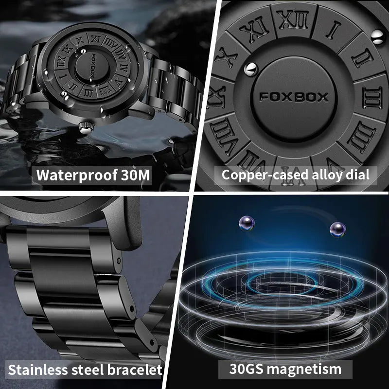 Orologio Uomo FOXBOX Magnetico Floating - Puntatore Fluttuante Ball Bearing Impermeabile Quarzo