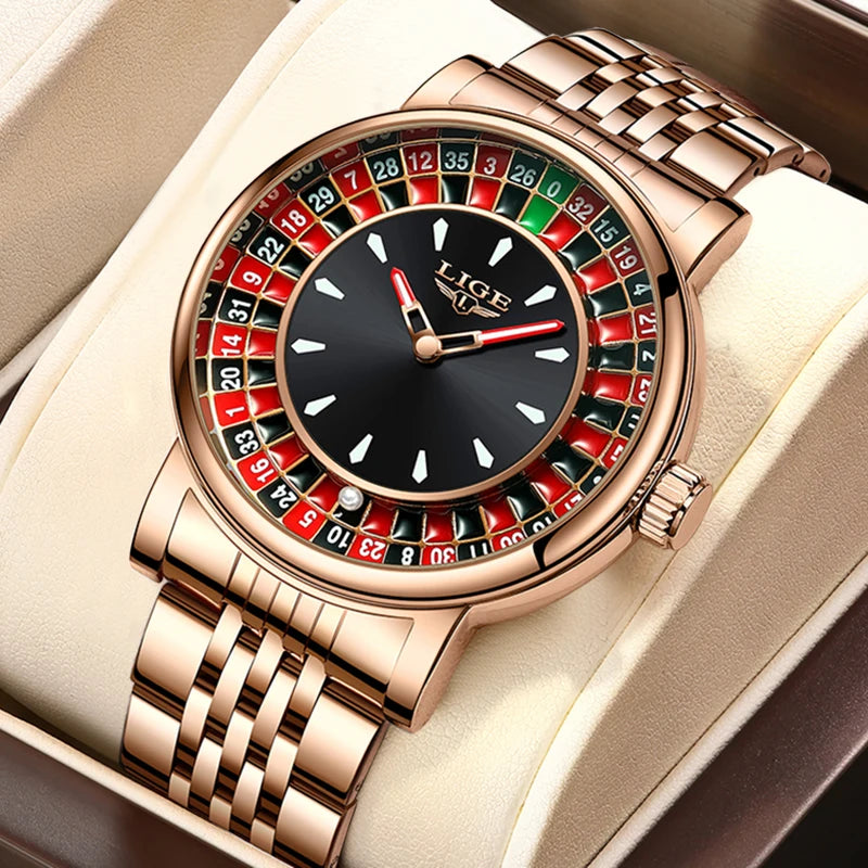 Orologio Uomo LIGE Quadrante Rotante Roulette - Numeri Arabi Impermeabile Luminoso