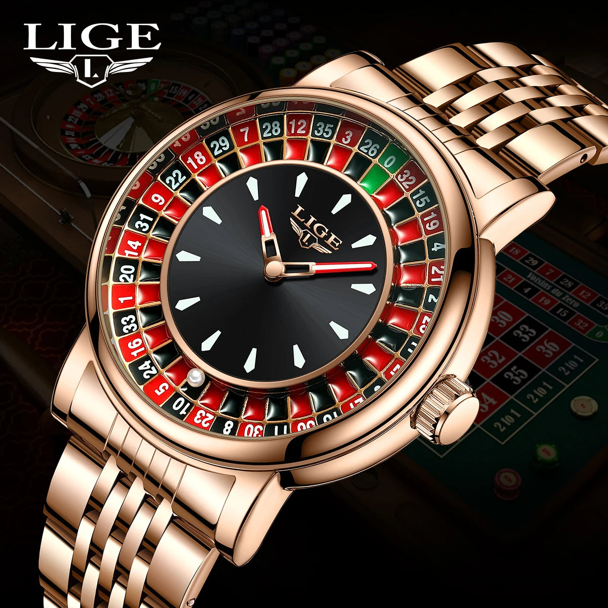 Orologio Uomo LIGE Quadrante Rotante Roulette - Numeri Arabi Impermeabile Luminoso