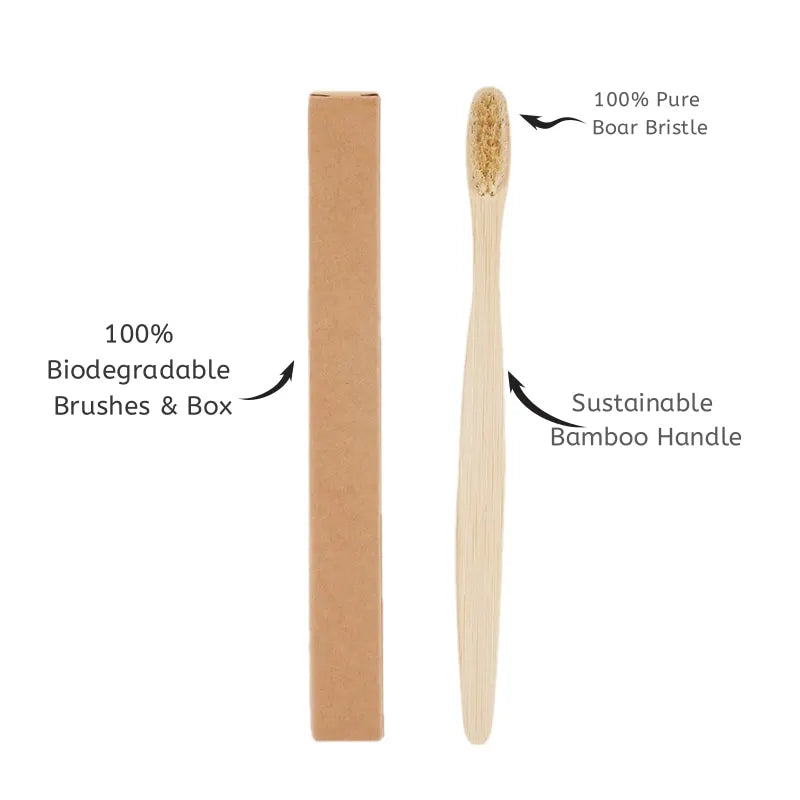 5 Pcs Natural Bristle Bamboo Toothbrush with Boar Bristles Compostable Eco-Friendly Biodegradable Zero Waste Toothbrushes
