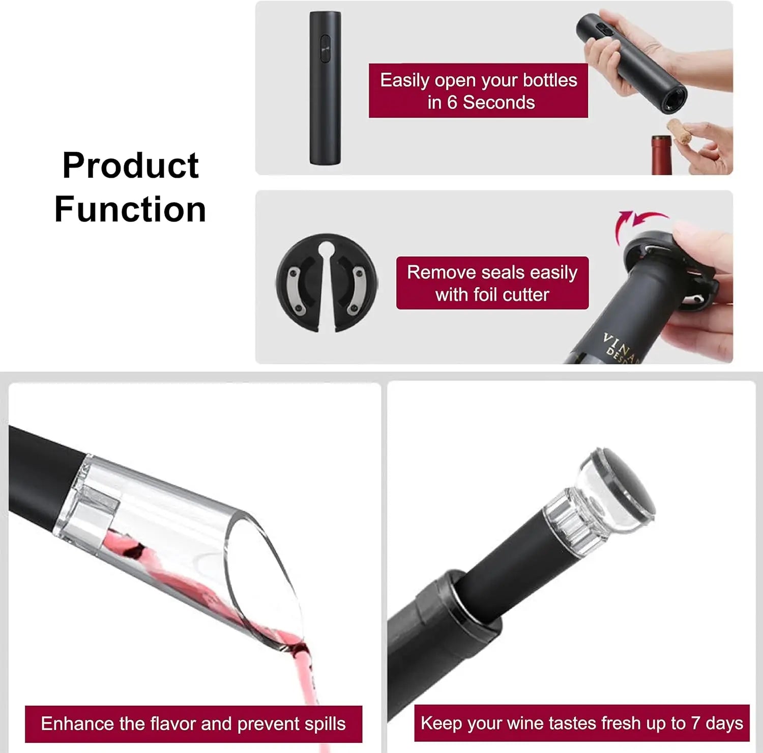 Set Apribottiglie Elettrico per Vino con Tagliacapsule - Cavatappi Automatico a Batteria