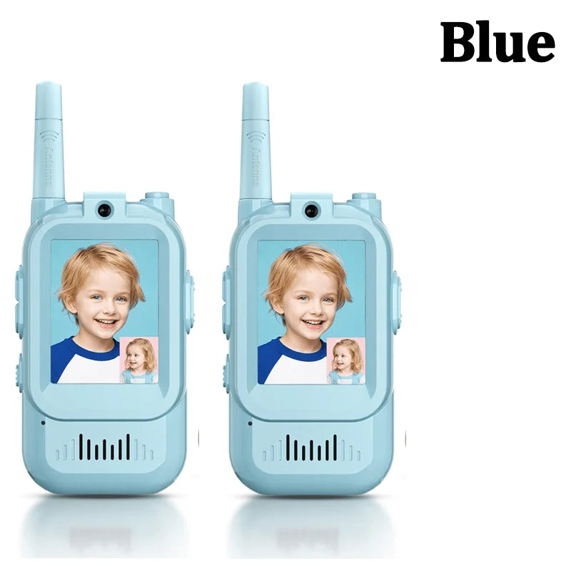 Walkie-Talkie Video Bambini Ricaricabile USB-C Schermo HD 2" Chiamata One-Click Interfono Cartoon Regalo Natale