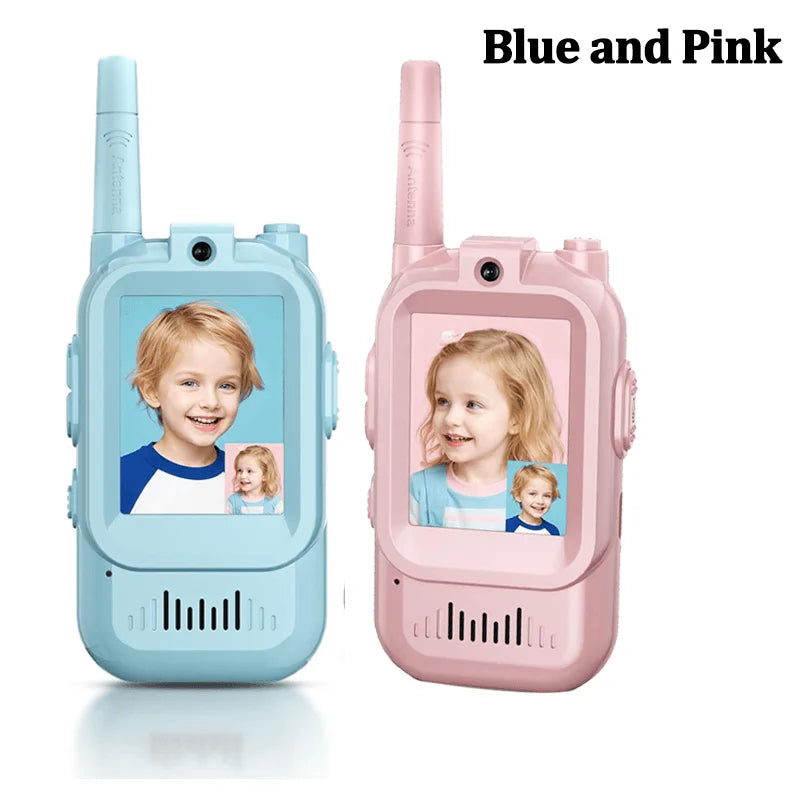 Walkie-Talkie Video Bambini Ricaricabile USB-C Schermo HD 2" Chiamata One-Click Interfono Cartoon Regalo Natale
