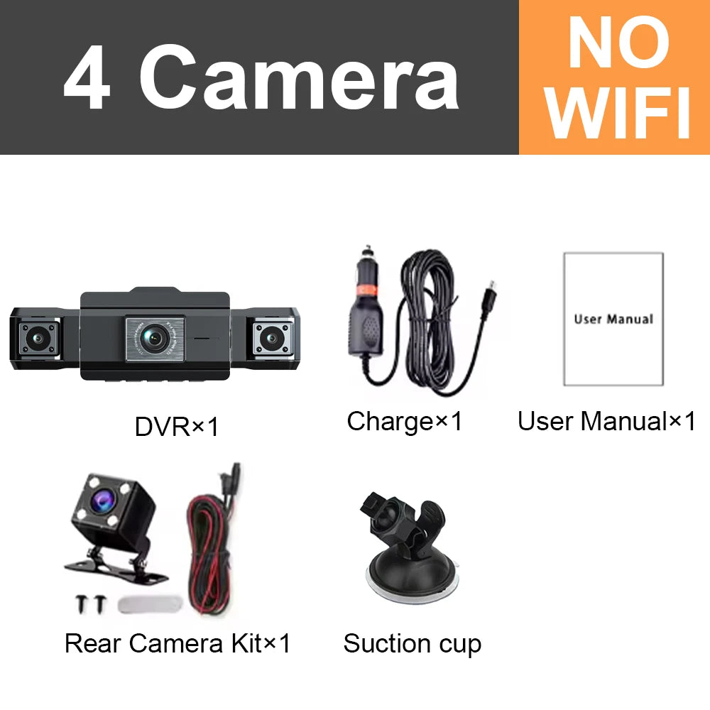 New Car Dash Cam 4 Channel HD 1080P Black Box DVR Night Vision 24H Parking Monitor 360° with WiFi Dash Cam Parking Backup Camera