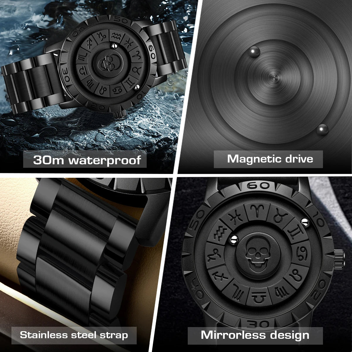 Orologio Uomo FOXOBOX Magnetico 2024 - Puntatore Scorrevole Military Sport Impermeabile