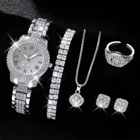 Roman Dial Women's Luxury Quartz Watch Set-2