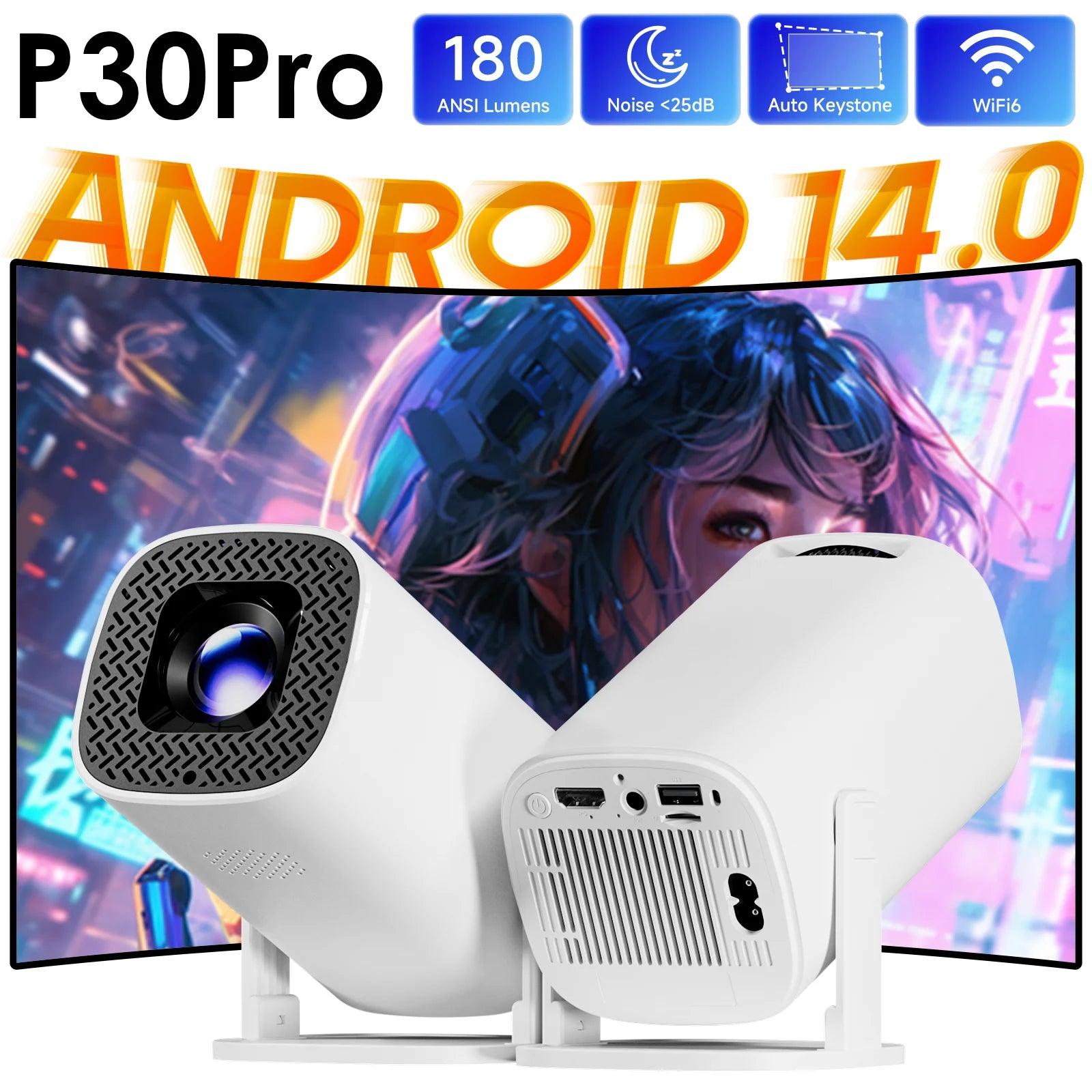Mini Proiettore Smart P30PRO Android 14 - WiFi6 Bluetooth 4K Home Theater Portatile