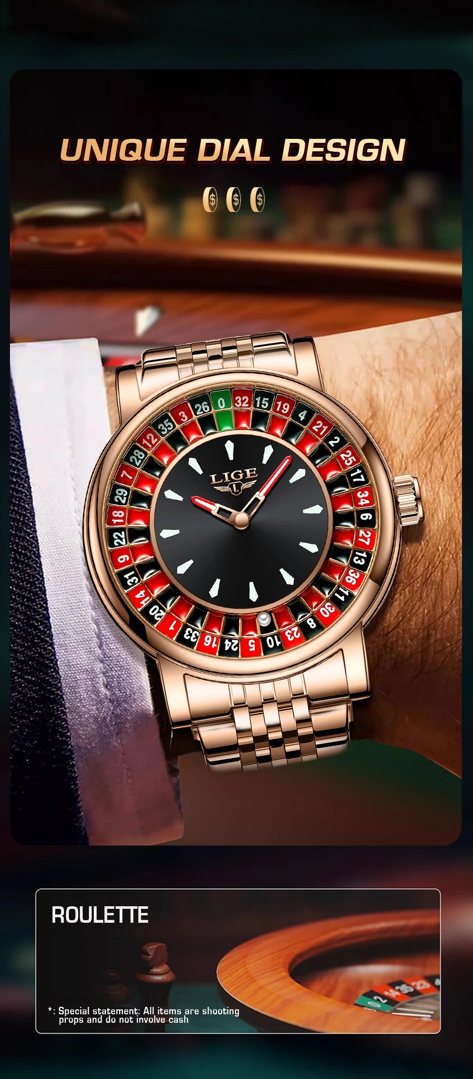 Orologio Uomo LIGE Quadrante Rotante Roulette - Numeri Arabi Impermeabile Luminoso