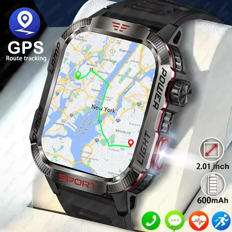 2025 New LED Flashlight Smart Watch Men Bluetooth Call Waterproof 600mAh Large Battery Smartwatch Heart Rate Monitor Smart Watch