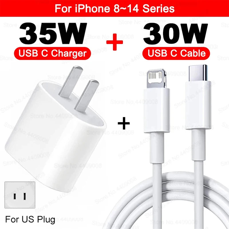Caricabatterie USB-C 35W Ricarica Rapida iPhone 16 15 14 13 12 11 Pro Max