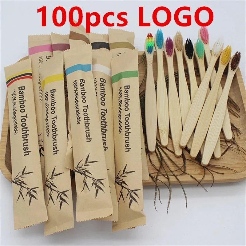 50/100pcs Spazzolini Bambù Personalizzabili Logo - Eco-Friendly Viaggio Adulti Wholesale