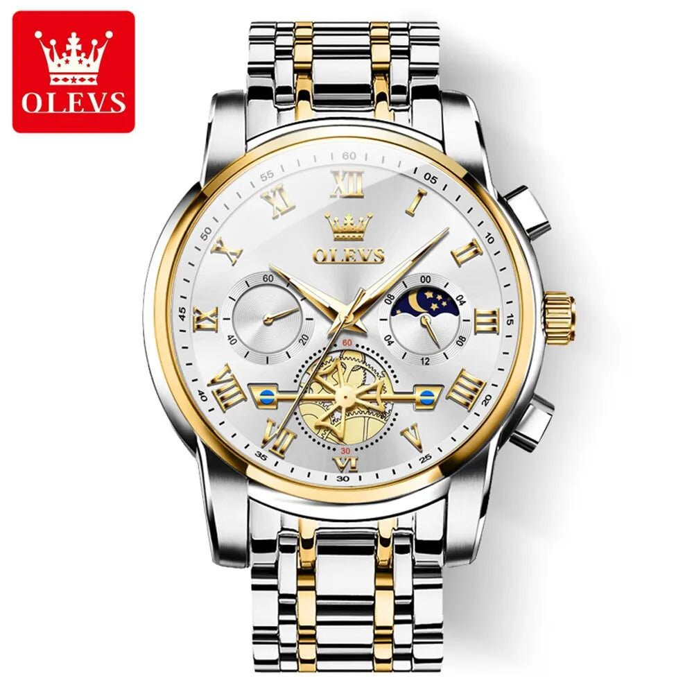 OLEVS Orologio Uomo Cronografo Romano Luxury - Acciaio Quarzo Impermeabile Luminoso