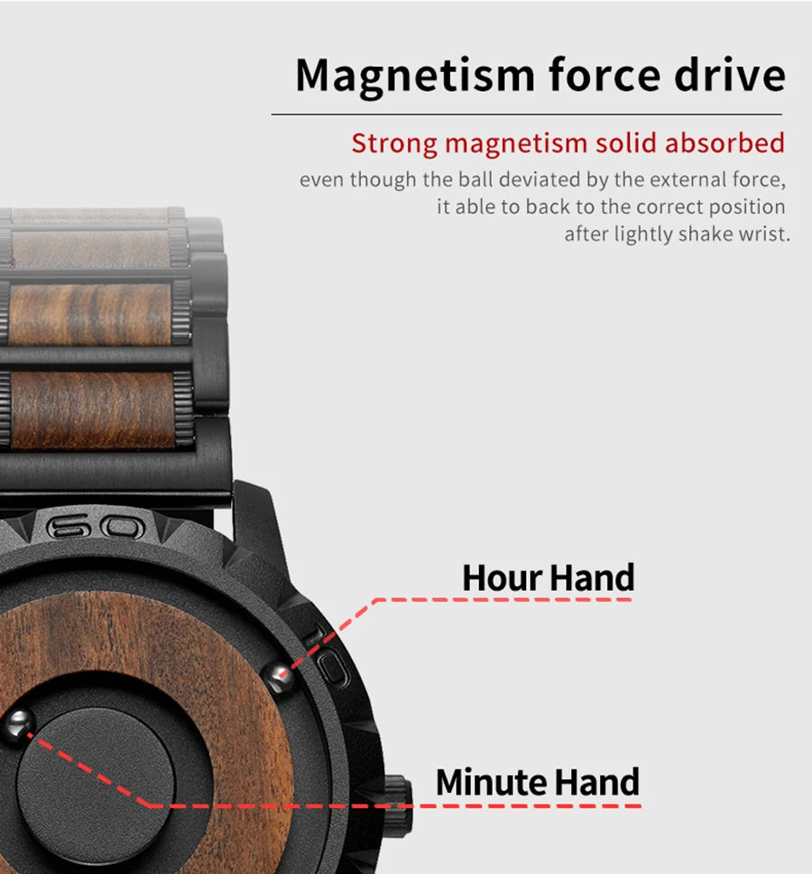 Orologio Uomo EUTOUR Magnetico Legno - Cinturino Wooden Sport Quarzo Impermeabile Luxury