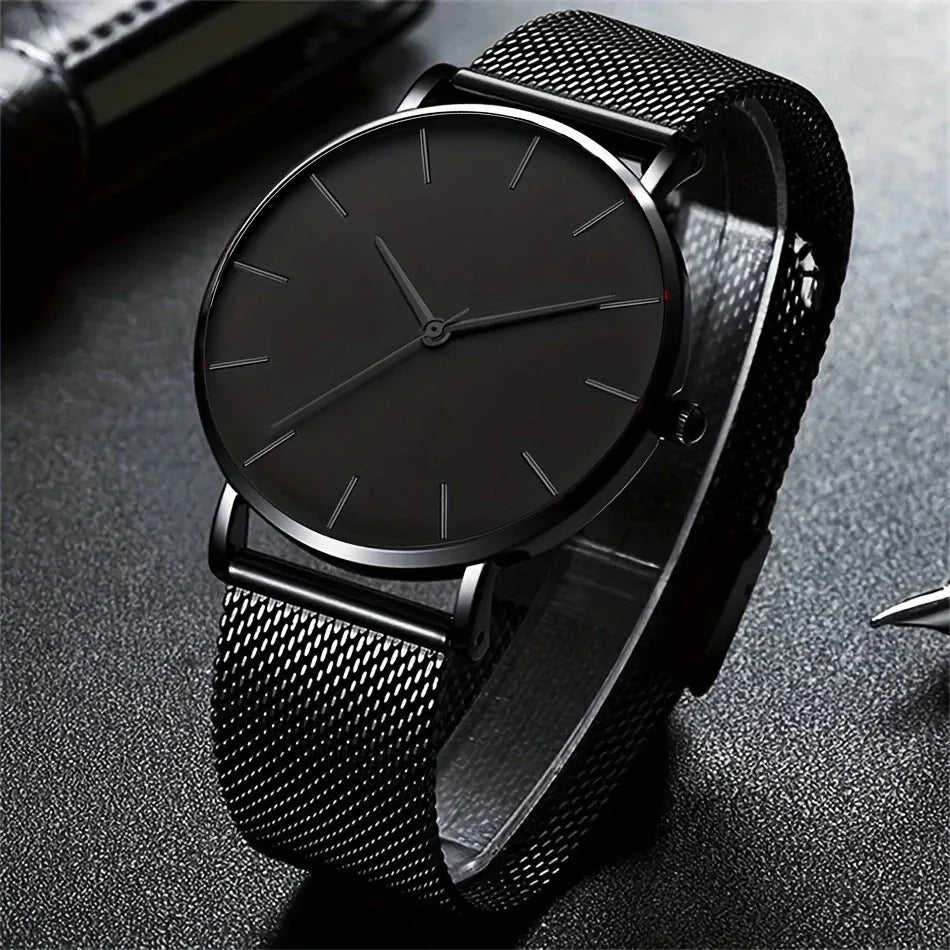 Orologio Uomo Business Nero Ultra Sottile - Cinturino Mesh Acciaio Elegante