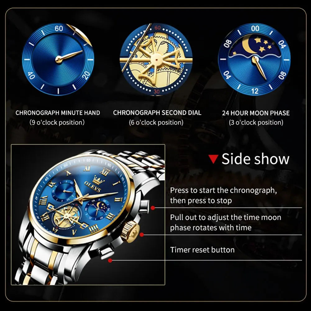 OLEVS Orologio Uomo Cronografo Romano Luxury - Acciaio Quarzo Impermeabile Luminoso