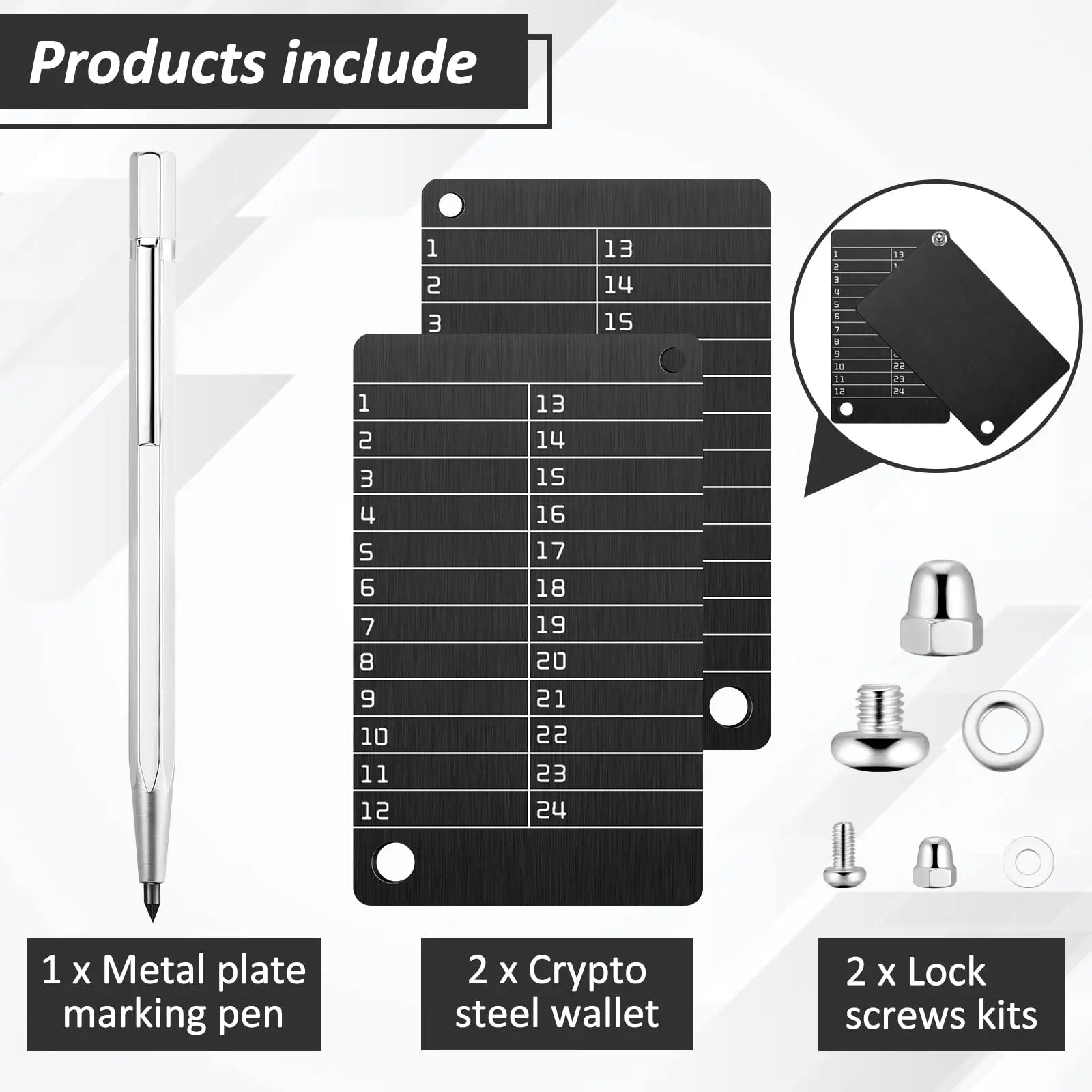 2 encrypted wallets and 1 metal plate marker pen, the cryptocurrency wallet is used for hardware cold backup seed storage, suita