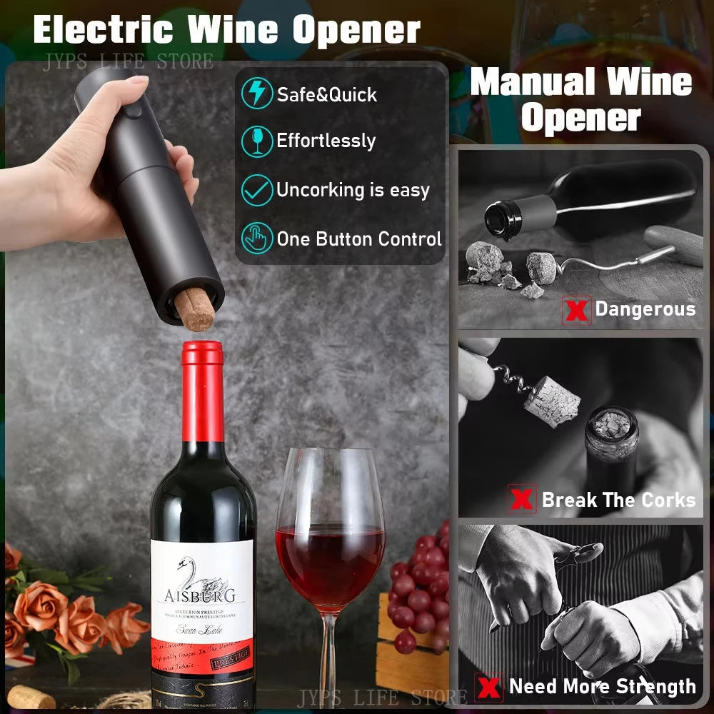 Set Apribottiglie Elettrico per Vino con Tagliacapsule - Cavatappi Automatico a Batteria