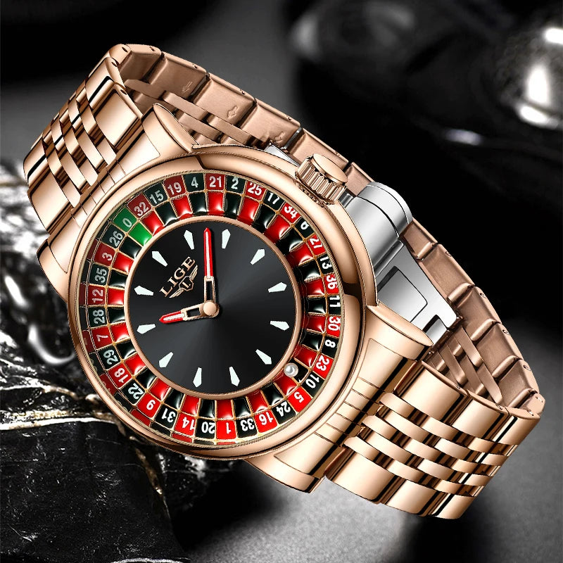 Orologio Uomo LIGE Quadrante Rotante Roulette - Numeri Arabi Impermeabile Luminoso