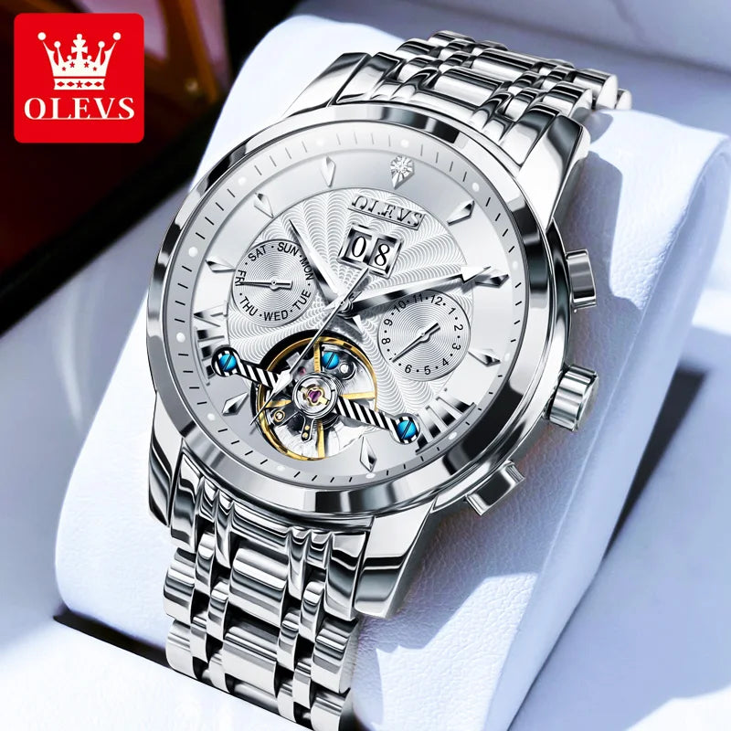 Orologio Automatico OLEVS Skeleton - Meccanico Lusso Uomo con Calendario