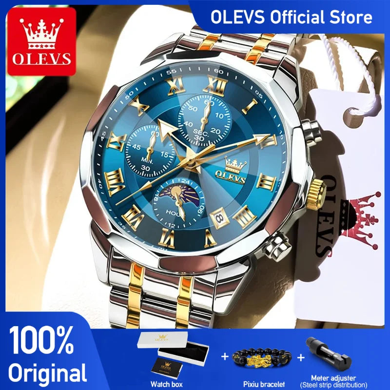OLEVS 3675 Orologio Uomo Cronografo Multifunzione con Fasi Lunari - Quarzo Impermeabile