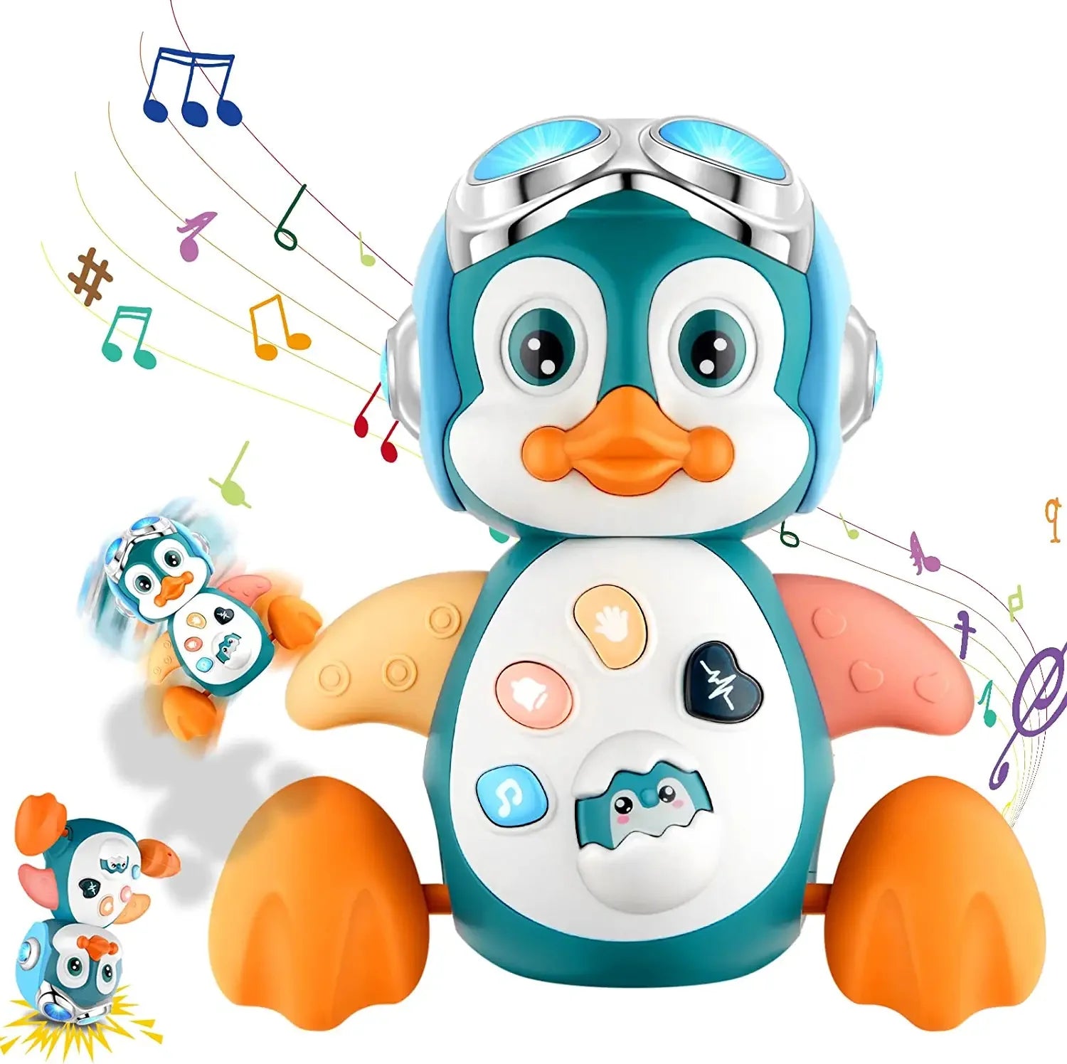 Pinguino Musicale Gattonamento Neonati - Giocattolo Interattivo Luci Suoni 6M+