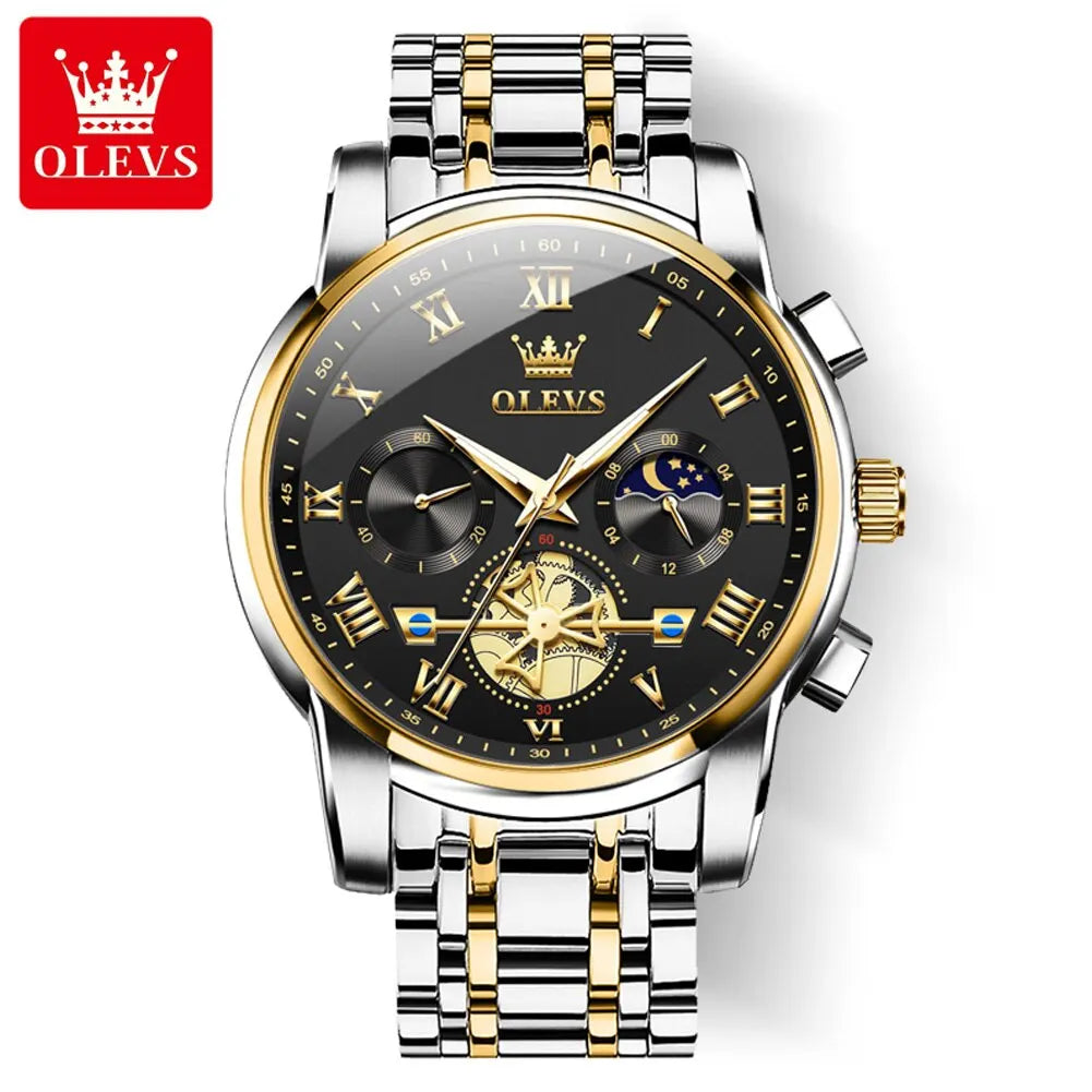 OLEVS Orologio Uomo Cronografo Romano Luxury - Acciaio Quarzo Impermeabile Luminoso
