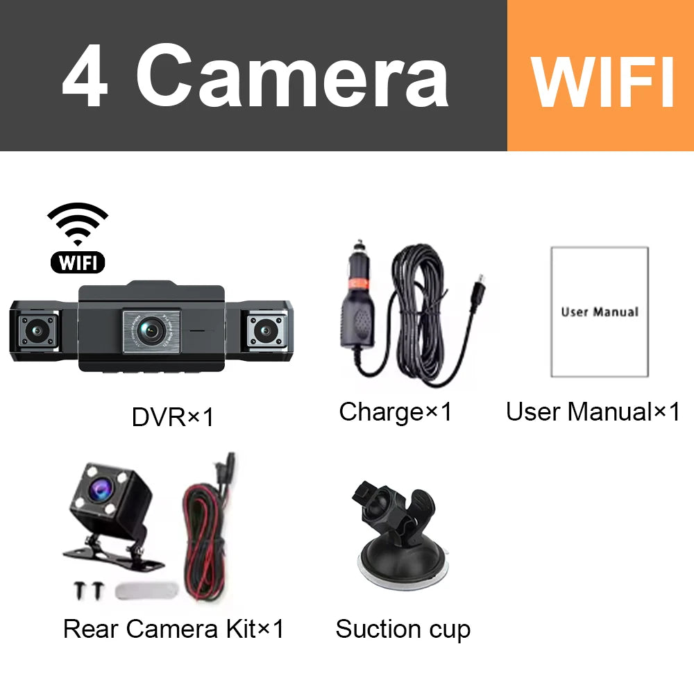 New Car Dash Cam 4 Channel HD 1080P Black Box DVR Night Vision 24H Parking Monitor 360° with WiFi Dash Cam Parking Backup Camera