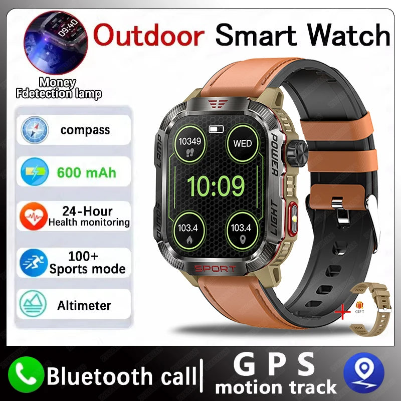 2025 New LED Flashlight Smart Watch Men Bluetooth Call Waterproof 600mAh Large Battery Smartwatch Heart Rate Monitor Smart Watch