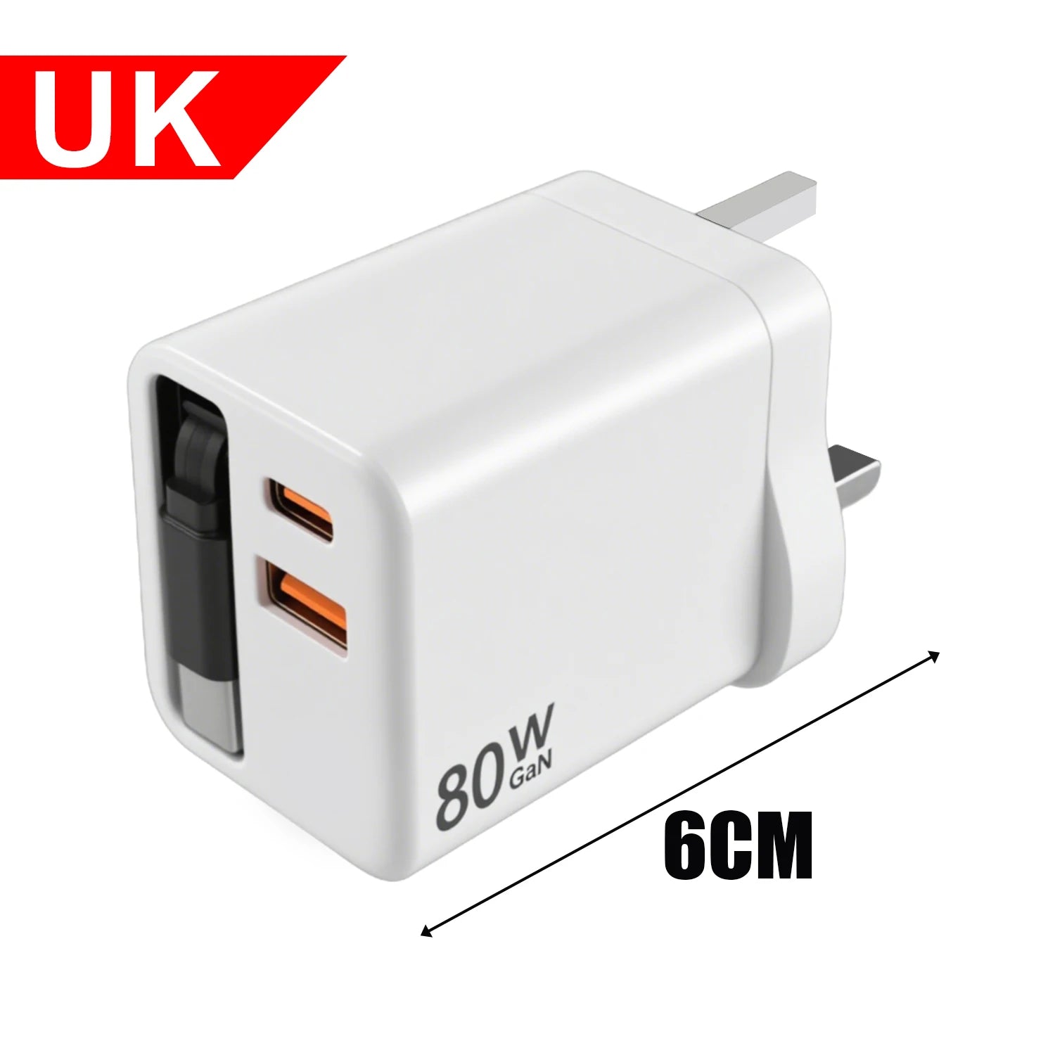 Portable 3 in 1 GaN Charger 80W MAX Fast Charger with Retractable Data Cable for iPhone 17 Airpods Macbook Phone Tablet Charger