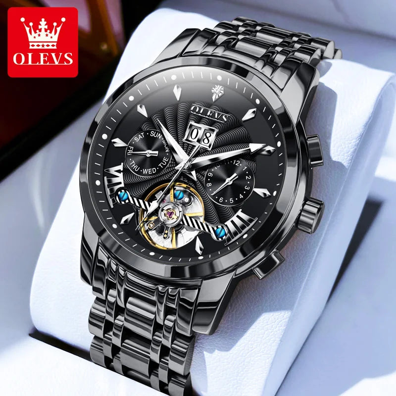 Orologio Automatico OLEVS Skeleton - Meccanico Lusso Uomo con Calendario