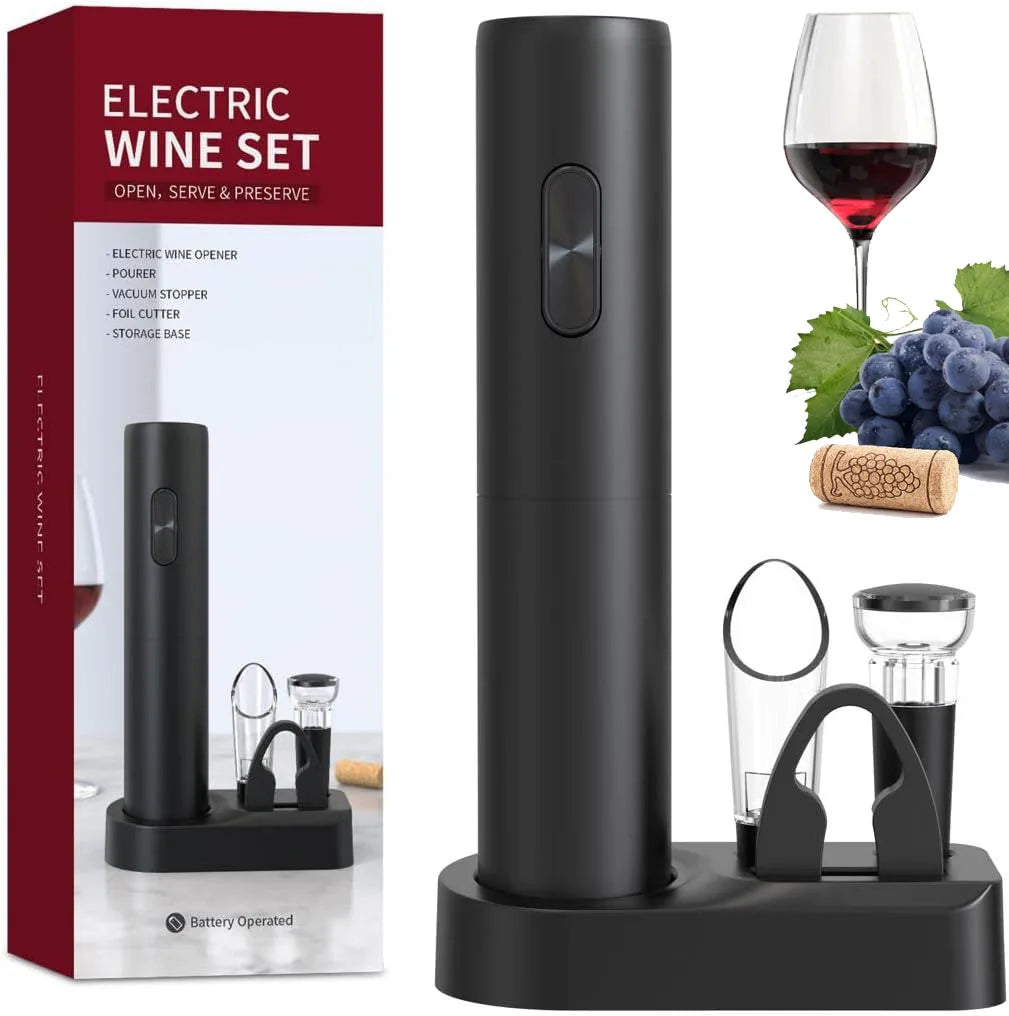 Set Apribottiglie Elettrico per Vino con Tagliacapsule - Cavatappi Automatico a Batteria