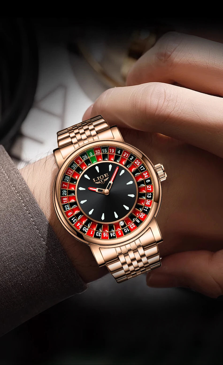 Orologio Uomo LIGE Quadrante Rotante Roulette - Numeri Arabi Impermeabile Luminoso