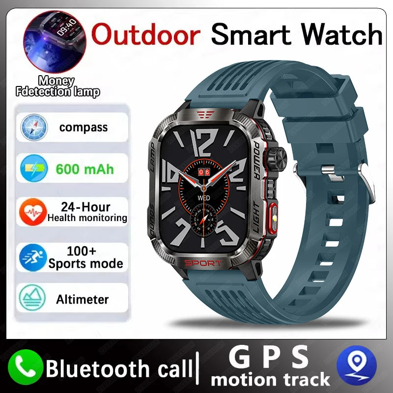 2025 New LED Flashlight Smart Watch Men Bluetooth Call Waterproof 600mAh Large Battery Smartwatch Heart Rate Monitor Smart Watch