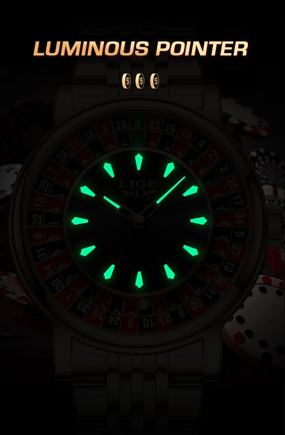 Orologio Uomo LIGE Quadrante Rotante Roulette - Numeri Arabi Impermeabile Luminoso