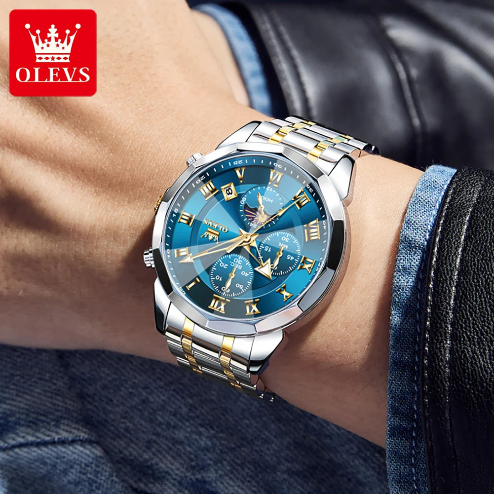 OLEVS 3675 Orologio Uomo Cronografo Multifunzione con Fasi Lunari - Quarzo Impermeabile